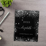 Black silver glitter dust monogram 2025 planner<br><div class="desc">Black background,  white text. Decorated with faux silver glitter dust. Personalize and add a year,  name and a text/year.</div>