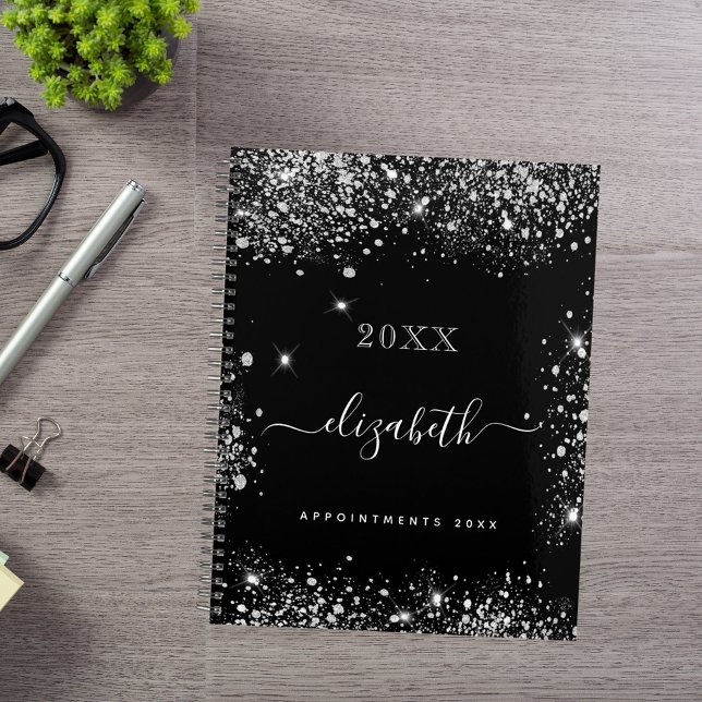 Black silver glitter dust monogram 2027 planner (Creator Uploaded)