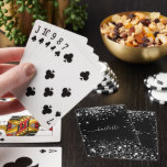 Black silver glitter dust name script playing cards<br><div class="desc">A classic black background decorated with faux silver glitter dust. Personalize and add a name. The name is written with a modern hand lettered style script with swashes. Perfect for party games or as favours. To keep the swashes only delete the sample name, leave the spaces or emoji's in front...</div>