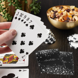 Black silver glitter dust name script playing cards