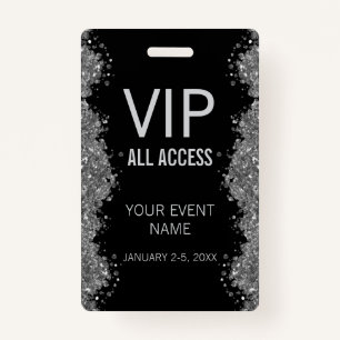Black Silver Glitter Event VIP All Access Pass ID Badge