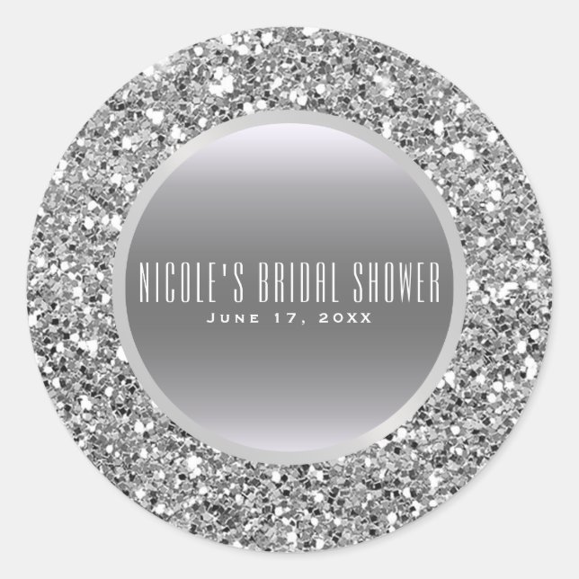 Black & Silver Glitter Glam Elegant Wedding Favour Classic Round Sticker (Front)