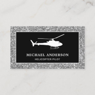 Black Silver Glitter Helicopter Pilot Business Card