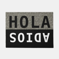 Black & Silver Glitter Hola Adios Spanish Welcome