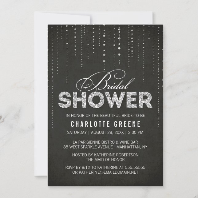 Black & Silver Glitter Look Bridal Shower Invitation (Front)