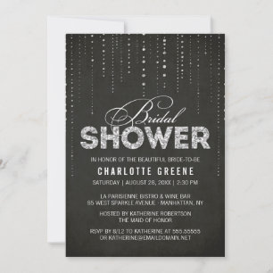 Black & Silver Glitter Look Bridal Shower Invitation