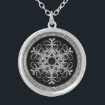 Black, Silver Glitter LOOK Snowflake Necklace<br><div class="desc">This festive black and silver FAUX (PRINTED) glitter snow flake necklace matches the winter wedding invitation shown below and would make a nice gift to to give to your wedding party attendants like your Maid of Honour, Bridesmaids, and Flower Girl, or buy it to add to your winter or Christmas...</div>