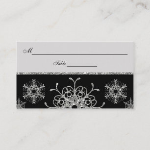Black, Silver Glitter LOOK Snowflakes Placecards