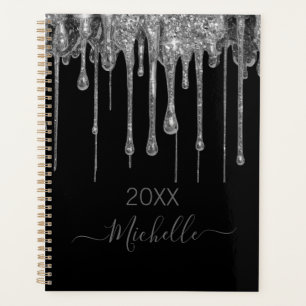 Black Silver Glitter Monogram Name 2025 Custom Planner