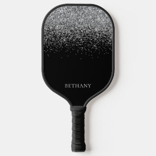 Black Silver Glitter Pickleball Paddle