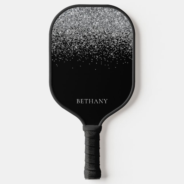 Black Silver Glitter Pickleball Paddle (Front)