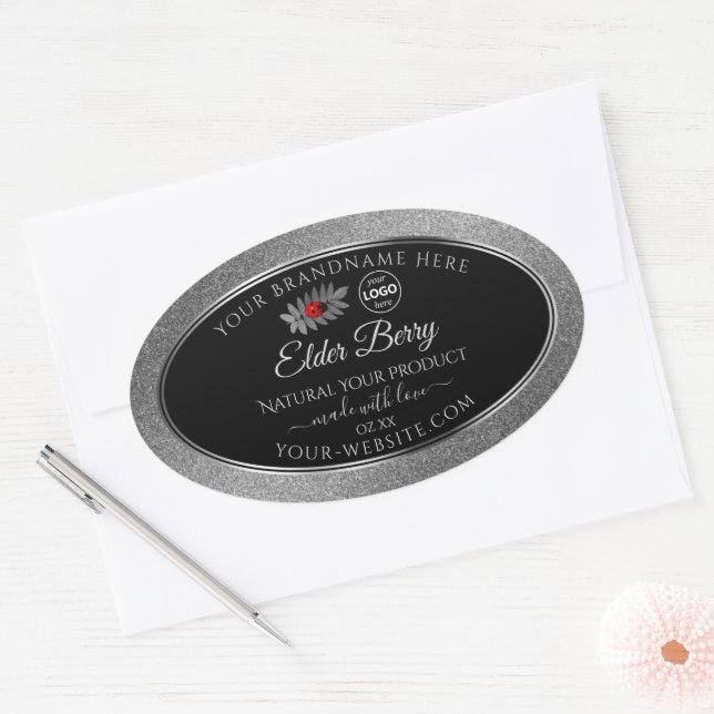 Black Silver Glitter Product Labels Ladybug Logo (Envelope)