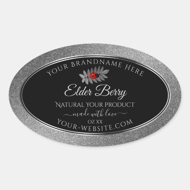 Black Silver Glitter Product Labels Red Ladybug (Front)