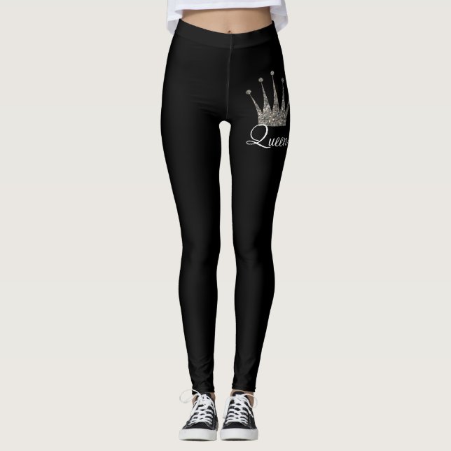 Black Silver Glitter Queen Leggings (Front)