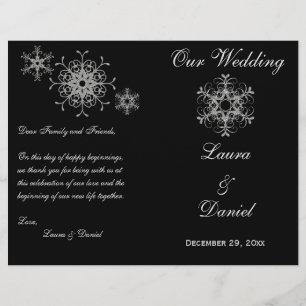 Black, Silver Glitter Snowflakes Wedding Program