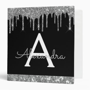 Black Silver Glitter & Sparkle Monogram Binder