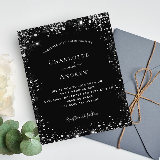 Black silver glitter wedding invitation budget flyer (Creator Uploaded)