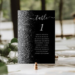 Black Silver Glitter Wedding Table Number<br><div class="desc">The left-hand edge of this elegant modern wedding table number card features a silver faux glitter border. The word "table" appears in silver grey whimsical handwriting script on a black background. Add the names of your guests who are assigned to each table.</div>