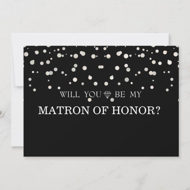 Black Silver GlitterWill You Be My Matron Of Honou Invitation (Front)