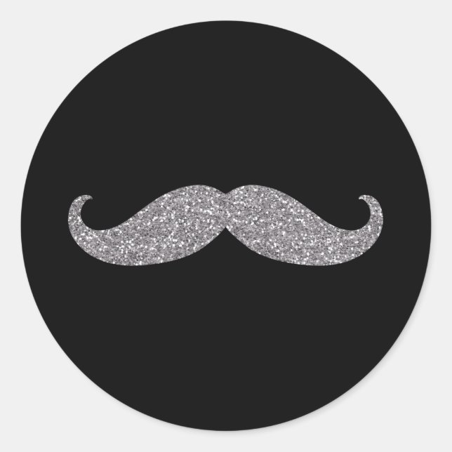 Black Silver Glitz Moustache Classic Round Sticker (Front)