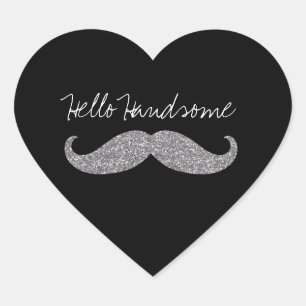 Black Silver Glitz Moustache Hello Heart Sticker