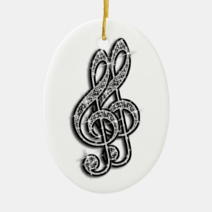 Black & Silver Glitzy Sparkly Diamond Music Notes Ceramic Ornament