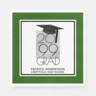 Black & Silver GRAD   Editable Green   Graduation Napkin