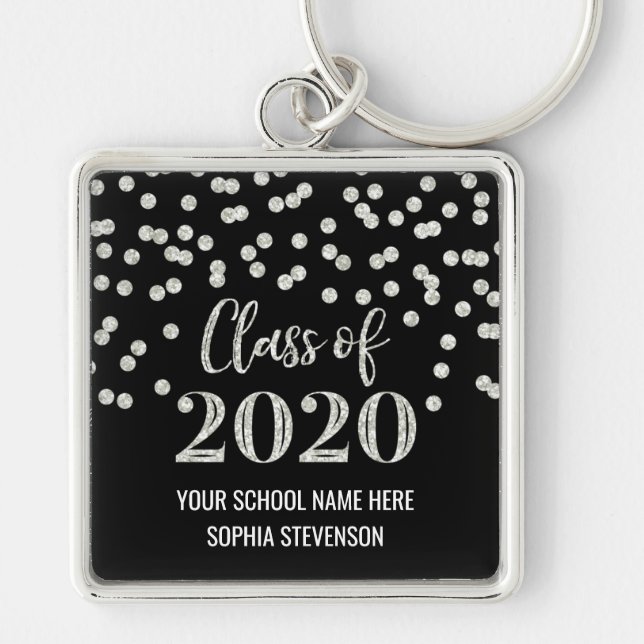 Black Silver Graduation Class of 2020 Confetti Keychain (Front)