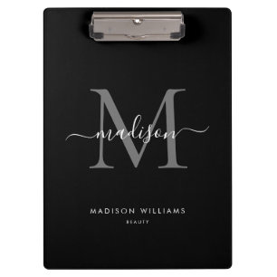 Black Silver Gray Monogram Elegant Script Name Clipboard