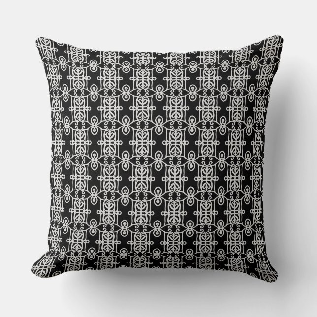 Black & Silver Grey Geometric Shape Pattern Throw Pillow (Front)