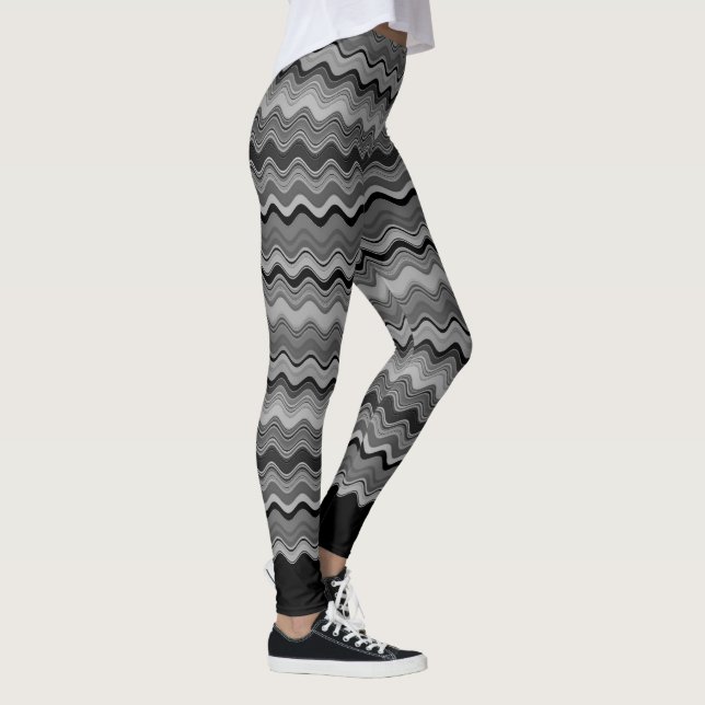 Black Silver Grey Grey Wavy Pattern Leggings (Right)