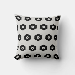 Black & Silver Grey Hexagon Pattern Throw Pillow