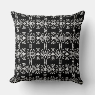 Black & Silver Grey Spiral Geometric Pattern Throw Pillow