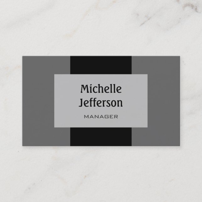 Black Silver Grey Stripes Pattern Business Card (Front)