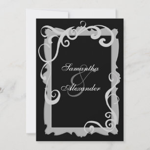 Black/Silver-Grey Swirl Frame Wedding Invitations