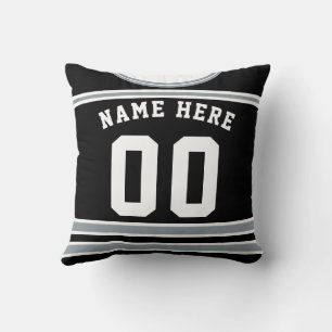 Black Silver Hockey Jersey Name & Number Template  Throw Pillow