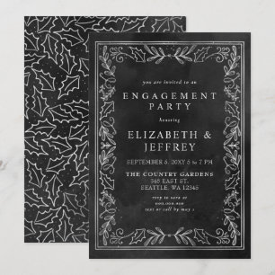 Black Silver Holly Christmas Engagement Party  Invitation