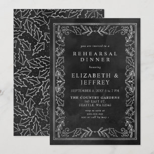 Black Silver Holly Christmas Rehearsal Dinner Invitation