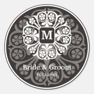 Black Silver Initial M Monogram Seal Party Favour