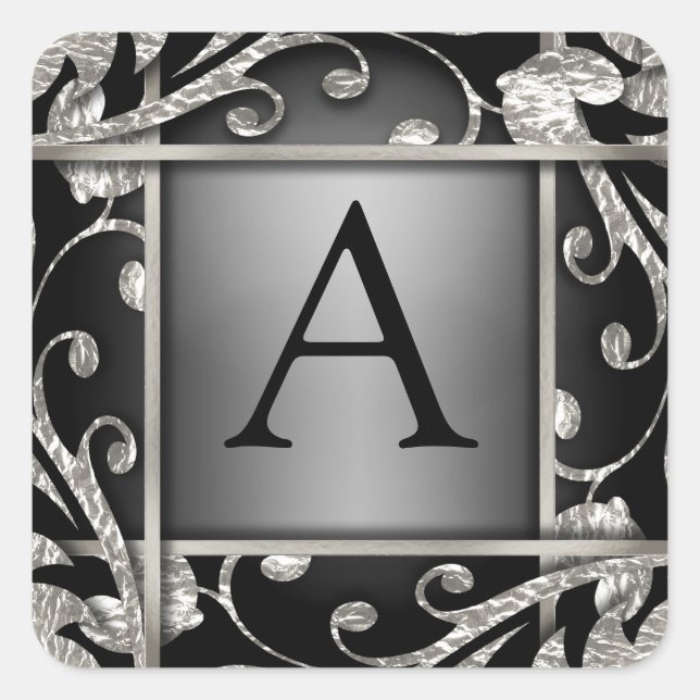 Black Silver Lattice Monogram Envelope Seal (Front)