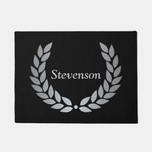 Black & Silver Laurel Monogram Door Mat