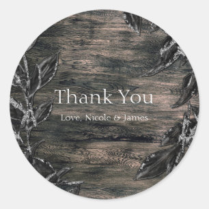 Black & Silver Leaves Dark Elegance Favour Classic Round Sticker