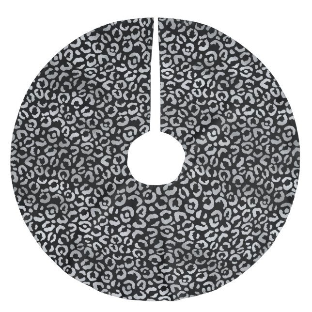 Black Silver Leopard Print Brushed Polyester Tree Skirt (Front)