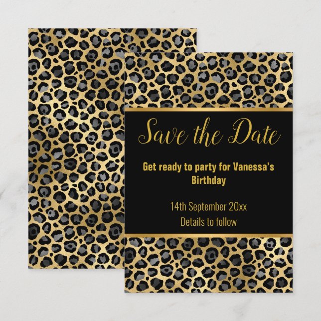 BLACK SILVER LEOPARD SAVE THE DATE 2 RSVP (Front/Back)