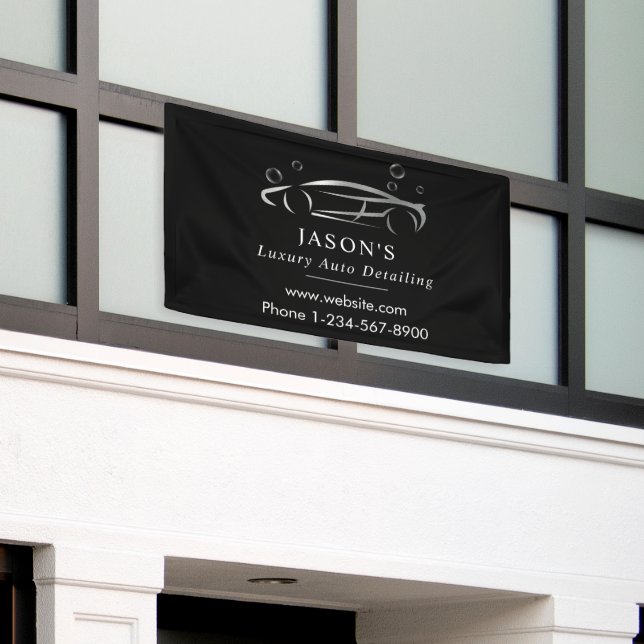 Black & Silver Luxury Auto Detailing Car Cleaning Banner (Outside Building)