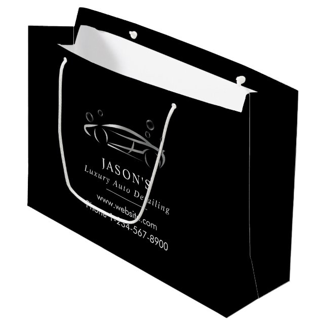Black & Silver Luxury Auto Detailing Car Cleaning Large Gift Bag (Front Angled)