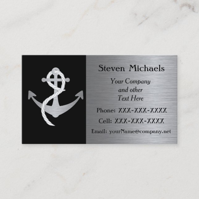 Black & Silver Marine or Nautical Business Card (Front)