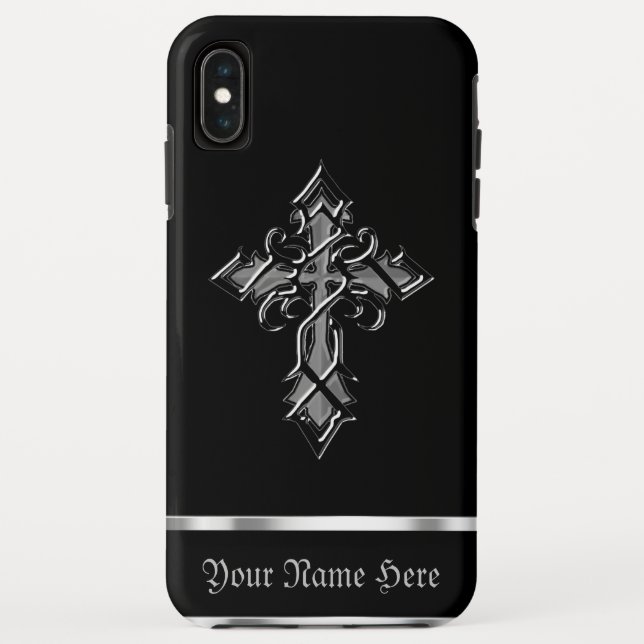Black Silver Medieval Cross iPhone XS Max Case (Back)