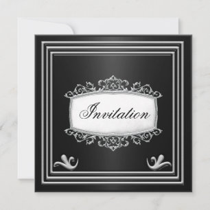 Black Silver Men Birthday Party Personalized Invitation