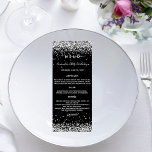 Black silver menu card<br><div class="desc">An elegant,  glamourous menu card. Personalize and add your name,  date and the menu. Black background,  decorated with faux silver confetti,  sparkles.</div>